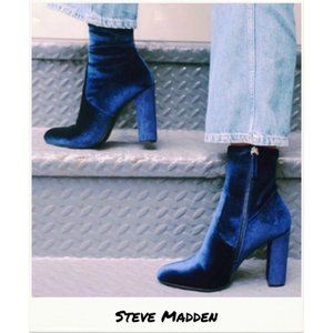 Steve Madden Edit Navy Velvet High Heel Mid-Calf Boots